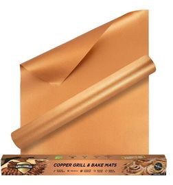 China Fireproof High Temperature Tape Non - stick Charcoal PTFE BBQ Grill Mat in Copper Color supplier